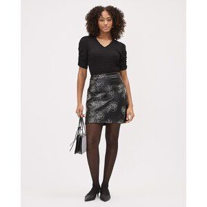 RW and Co black floral embroidered faux leather mini skirt. Size 8